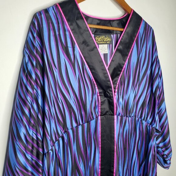 Bob Mackie Womens Shadow Stripe Tigress Kimono Sleeve Silk Top Size XL Artsy - Picture 2 of 9